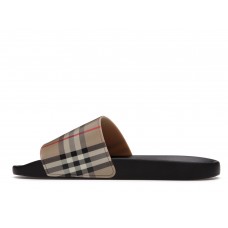 Шлепки Burberry Furley Check Slides Archive Beige