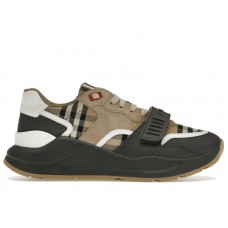Burberry Ramsey Vintage Check Suede Leather Sneakers Grey Archive Beige