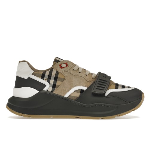 Кроссы Burberry Ramsey Vintage Check Suede Leather Sneakers Grey Archive Beige - мужская сетка размеров