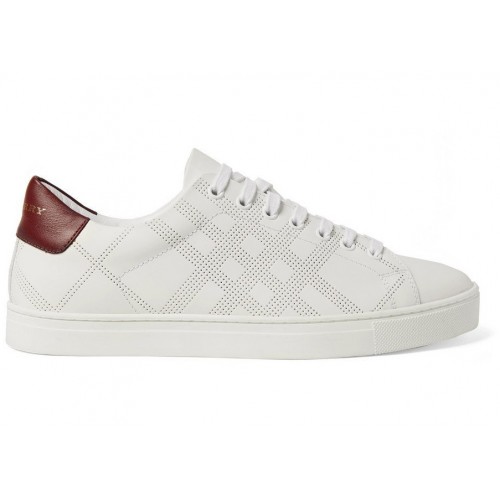 Кроссы Burberry Perforated Check Leather Sneakers White Deep Claret Melange - мужская сетка размеров