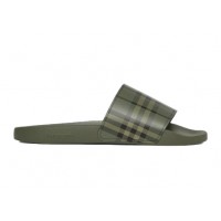 Шлепки Burberry Embossed Logo Slides Military Green
