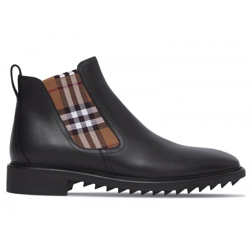 Burberry Check-panel Ankle Boots Black Brown - мужская сетка размеров