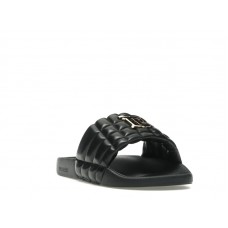 Burberry Monogram Motif Quilted Lambskin Slides Black Gold-tone