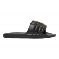 Шлепки Burberry Monogram Motif Quilted Lambskin Slides Black Gold-tone