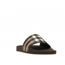 Кроссовки Burberry Check Print Slides Dark Birch Brown