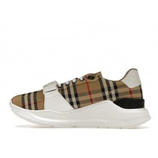 Burberry Ramsey Vintage Check Suede Leather Archive Biege White