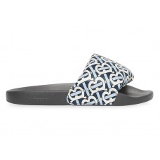 Женские Burberry Furley TB Flock Slides White Navy Leather (W)