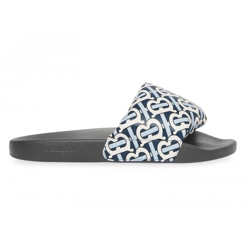 Burberry Furley TB Flock Slides White Navy Leather (W) - женская сетка размеров