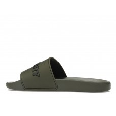 Шлепки Burberry Embossed Logo Slides Dark Fern Green Black