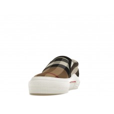 Кроссовки Burberry Slip On Sneakers Exaggerated Check Birch Brown White