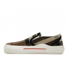 Кроссовки Burberry Slip On Sneakers Exaggerated Check Birch Brown White