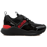 Burberry Suede and Mesh Sneakers Black Bright Red