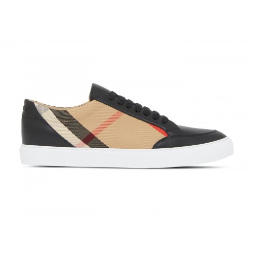 Кроссы Burberry Leather Suede and House Check Sneakers Black Archive Beige Black White (W) - женская сетка размеров
