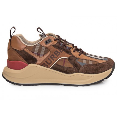 Кроссы Burberry Check and Suede Sneakers Dark Birch Brown - мужская сетка размеров