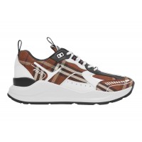 Кроссовки Burberry Vintage Check Cotton and Leather Sneakers Dark Birch Brown White