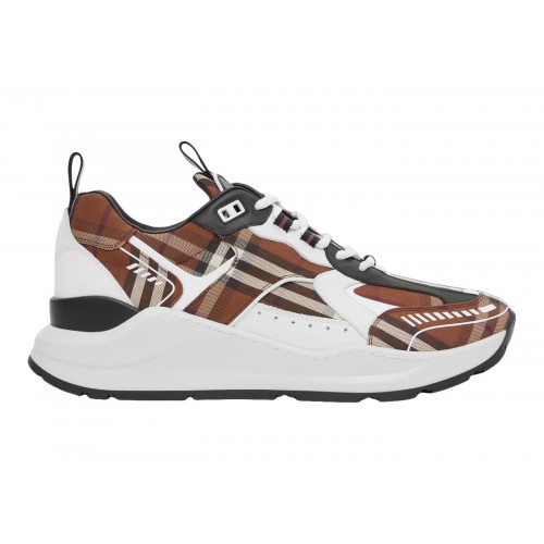 Кроссы Burberry Vintage Check Cotton and Leather Sneakers Dark Birch Brown White - мужская сетка размеров