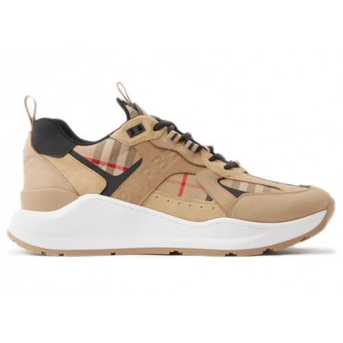 Кроссы Burberry Check Leather and Suede Sneaker Archive Beige - мужская сетка размеров