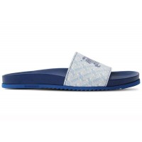 Burberry EKD Monogram-Print Leather Slides Blue