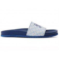 Burberry EKD Monogram-Print Leather Slides Blue