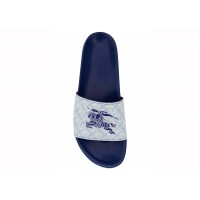 Burberry EKD Monogram-Print Leather Slides Blue