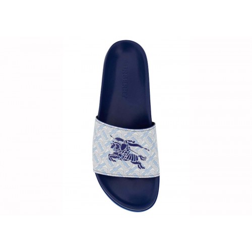 Burberry EKD Monogram-Print Leather Slides Blue - мужская сетка размеров