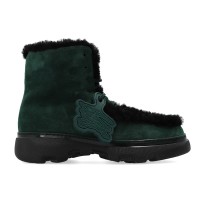 Burberry Shearling Embellished Suede Creeper Boot Green Black