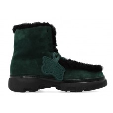 Burberry Shearling Embellished Suede Creeper Boot Green Black