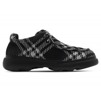 Burberry Checked Round-Toe Derby Shoes Black White