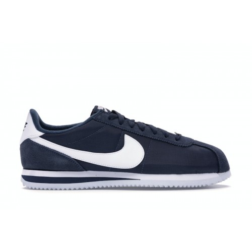Кроссы Nike Cortez Basic Nylon Obsidian White-Metallic Silver - мужская сетка размеров