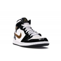 Jordan 1 Mid Patent Black White Gold