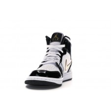 Jordan 1 Mid Patent Black White Gold