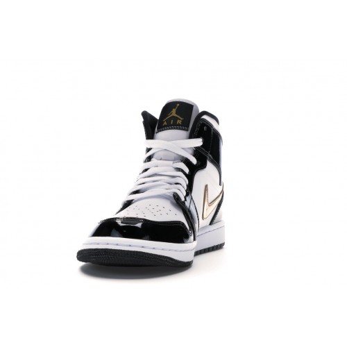 Кроссы Jordan 1 Mid Patent Black White Gold - мужская сетка размеров