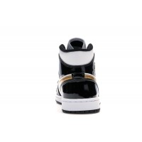 Jordan 1 Mid Patent Black White Gold