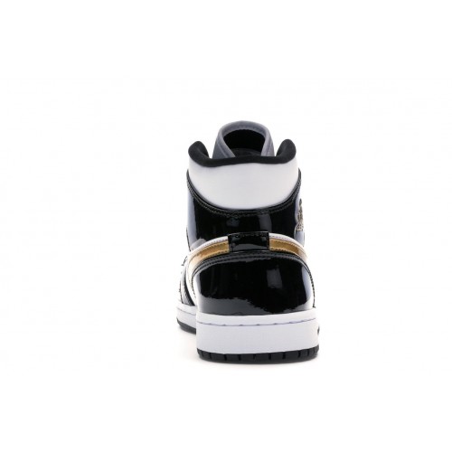 Кроссы Jordan 1 Mid Patent Black White Gold - мужская сетка размеров