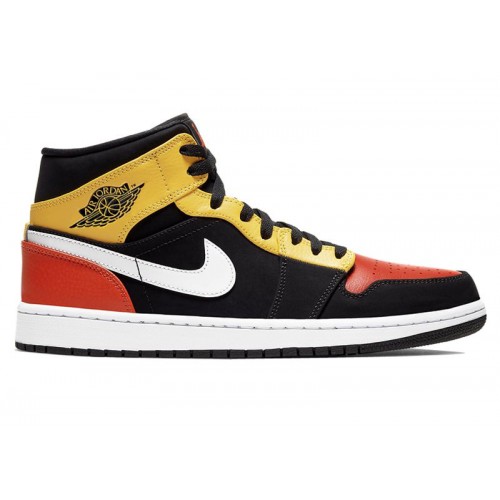 Кроссы Jordan 1 Mid Black Amarillo Orange - мужская сетка размеров