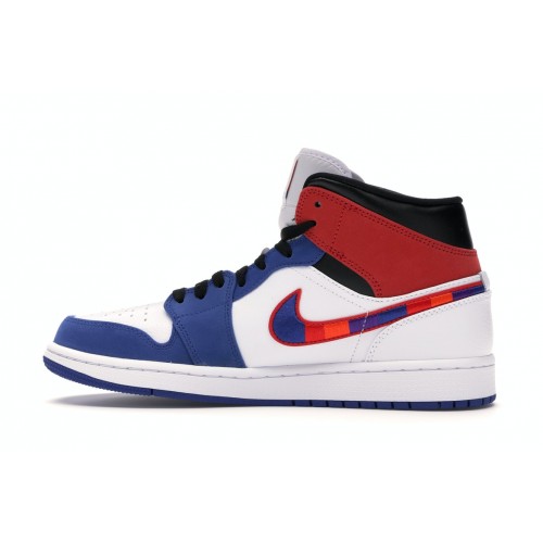 Кроссы Jordan 1 Mid Multi-Color Swoosh - мужская сетка размеров