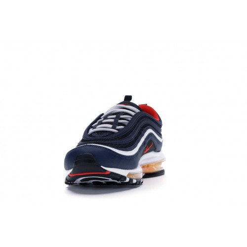 Кроссы Nike Air Max 97 Midnight Navy Habanero Red - мужская сетка размеров