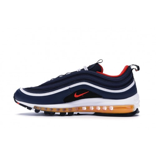 Кроссы Nike Air Max 97 Midnight Navy Habanero Red - мужская сетка размеров