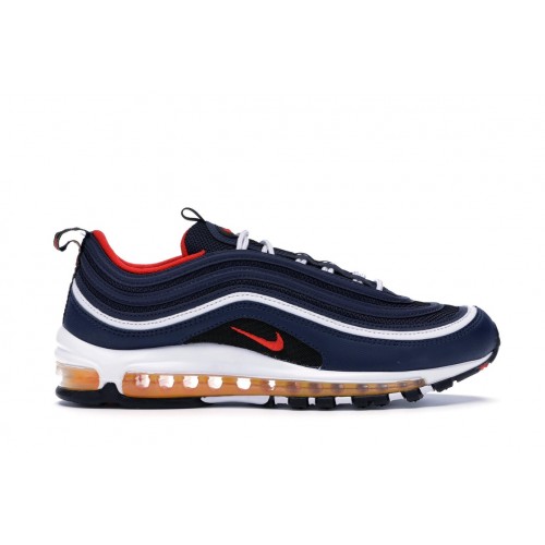 Кроссы Nike Air Max 97 Midnight Navy Habanero Red - мужская сетка размеров