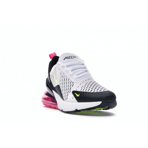 Кроссы Nike Air Max 270 White Black Laser Fuchsia Volt (GS) - подростковая сетка размеров