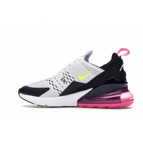 Кроссы Nike Air Max 270 White Black Laser Fuchsia Volt (GS) - подростковая сетка размеров