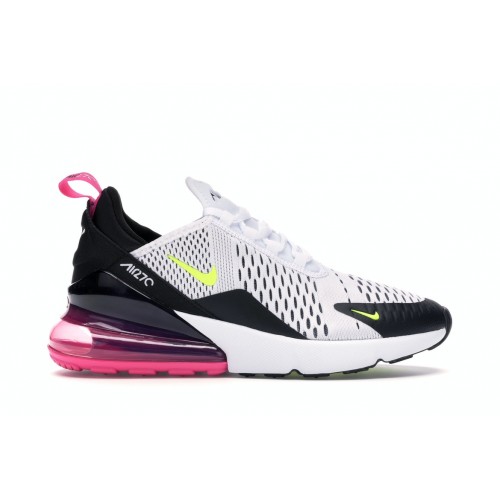 Кроссы Nike Air Max 270 White Black Laser Fuchsia Volt (GS) - подростковая сетка размеров