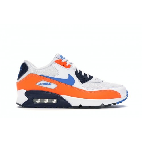 Кроссы Nike Air Max 90 White Photo Blue Total Orange - мужская сетка размеров