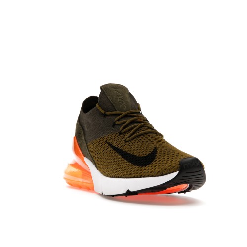 Кроссы Nike Air Max 270 Flyknit Olive Flak Total Orange - мужская сетка размеров