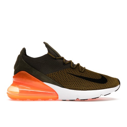 Кроссы Nike Air Max 270 Flyknit Olive Flak Total Orange - мужская сетка размеров