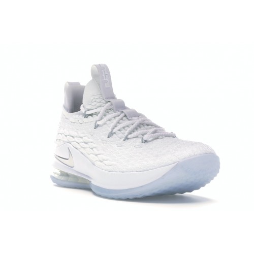 Кроссы Nike LeBron 15 Low White Metallic Silver - мужская сетка размеров