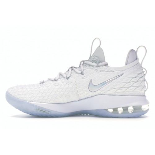Кроссы Nike LeBron 15 Low White Metallic Silver - мужская сетка размеров