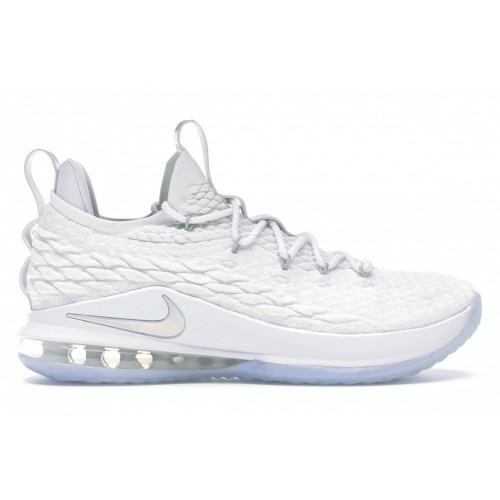 Кроссы Nike LeBron 15 Low White Metallic Silver - мужская сетка размеров