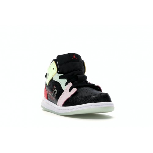 Кроссы Jordan 1 Mid Glow-In-The-Dark (TD) - детская сетка размеров