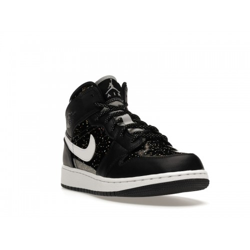 Air Jordan 1 Mid SE GS Black Glitter - подростковая сетка размеров